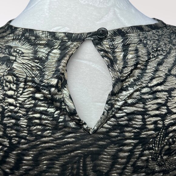Vintage Judy Bond Long Sleeve Shirt Animal Print Black Gold Metallic Medium - Picture 6 of 10